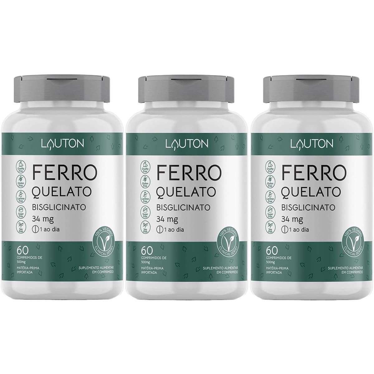 Kit 3X Ferro Quelato Bisglicinato - 60 Comprimidos - Lauton Nutrition