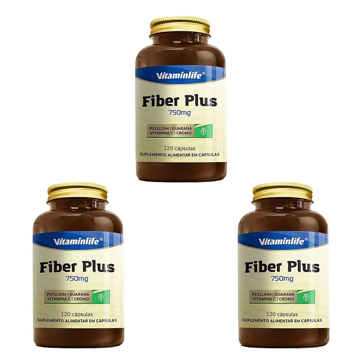 Kit 3X Fiber Plus - 120 C�psulas - VitaminLife