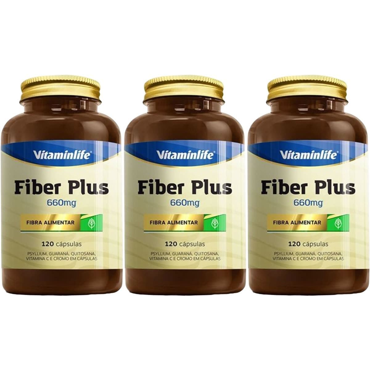 Kit 3X Fiber Plus 660mg - 120 C�psulas - VitaminLife