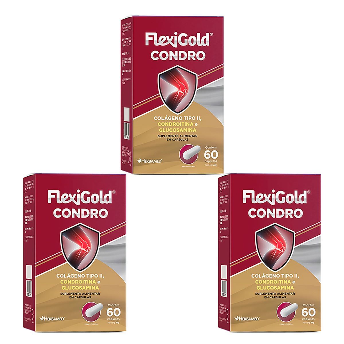 Kit 3X Flexigold Condro - 60 C�psulas - Herbamed