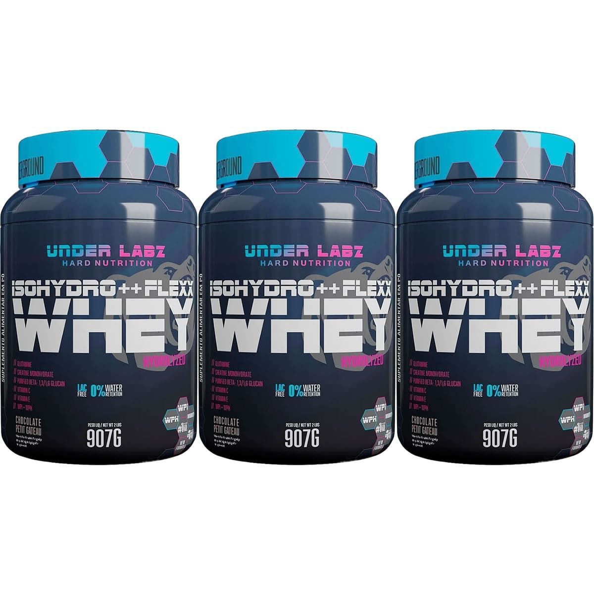 Kit 3X Flexx Whey Isohydro++ - 900g  Petit Gateau Chocolate - Under Labz