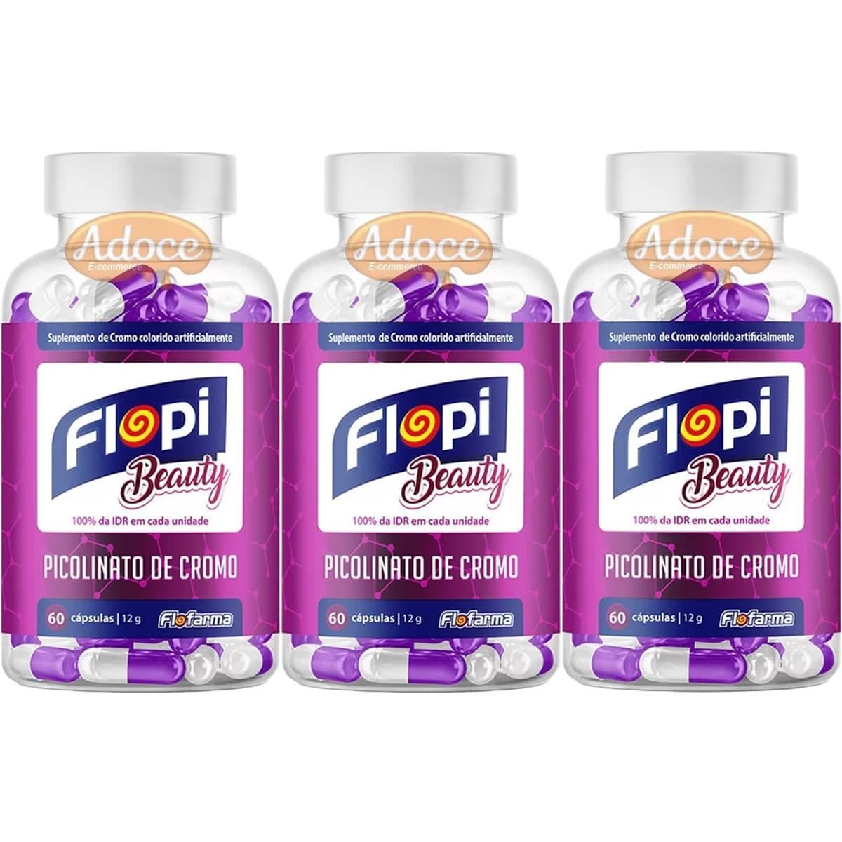Kit 3X Flopi Beauty Picolinato de Cromo - 60 C�psulas - Flofarma