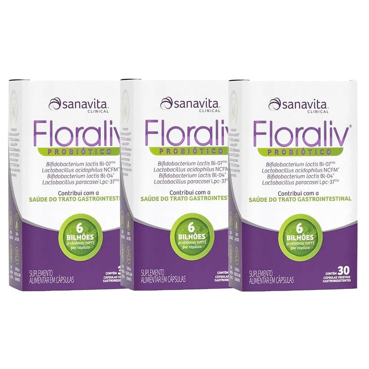 Kit 3X Floraliv Probiotico - 30 C�psulas Vegetais - Sanavita