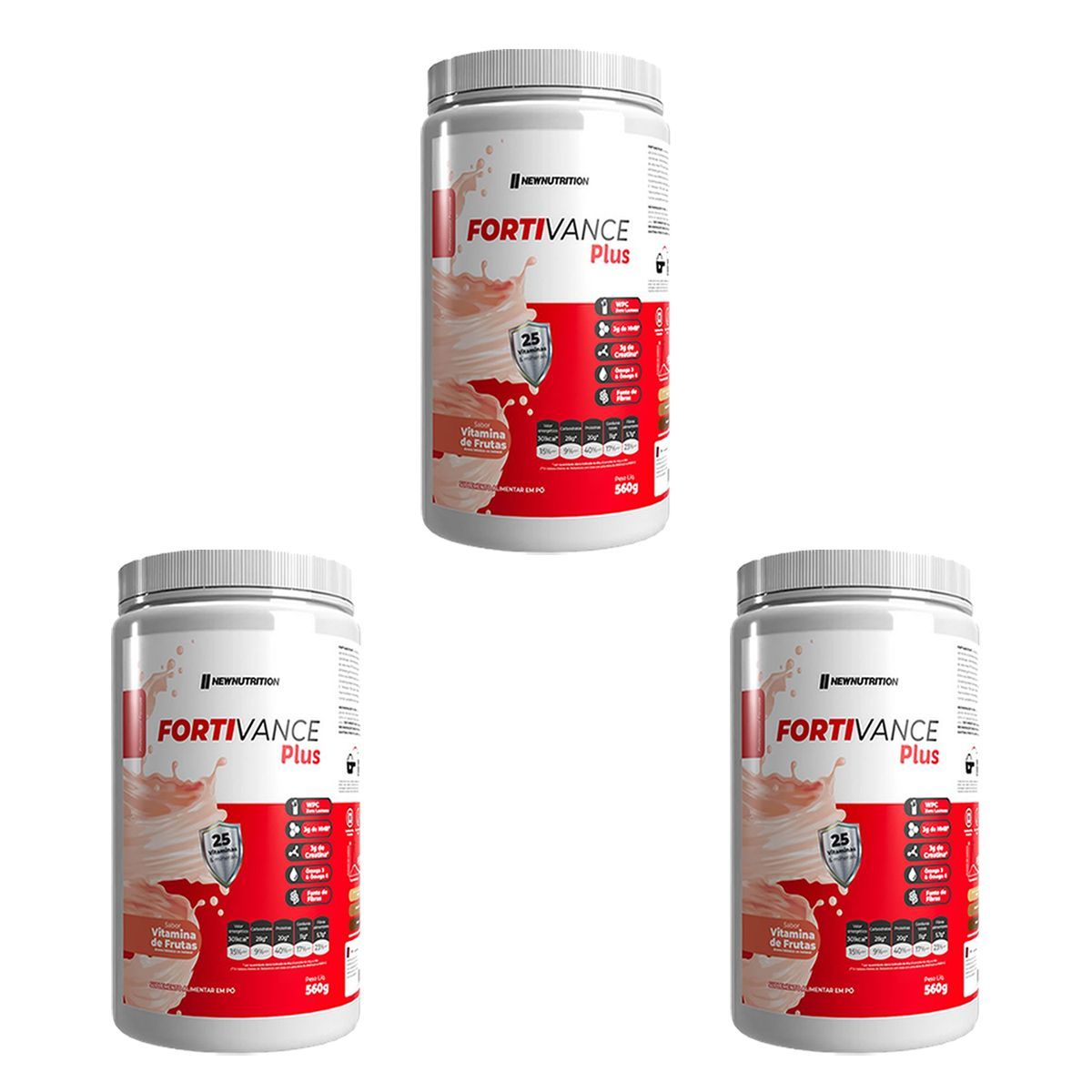 Kit 3X Fortivance Plus - 560g Vitamina de Frutas - NewNutrition