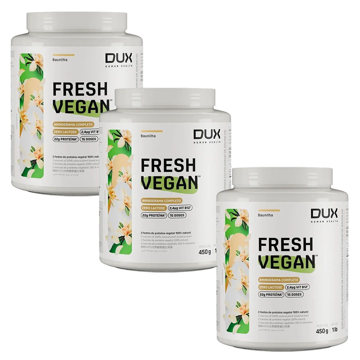 Kit 3X Fresh Vegan - 450g Baunilha - Dux Human Healt