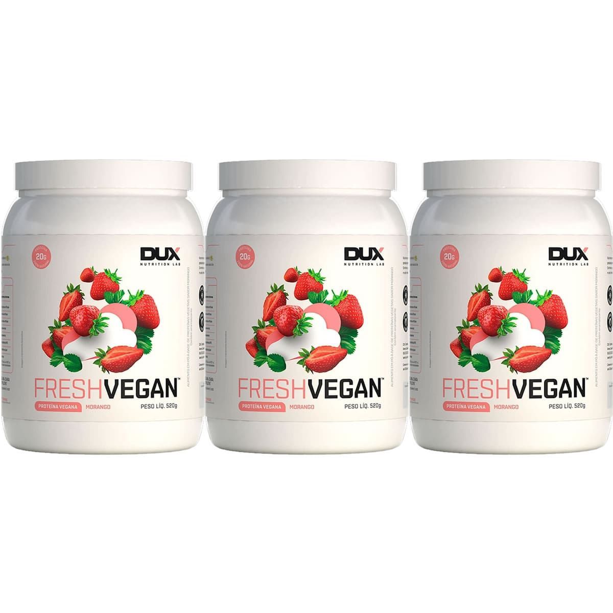 Kit 3X Fresh Vegan - 520g Morango - Dux Nutrition