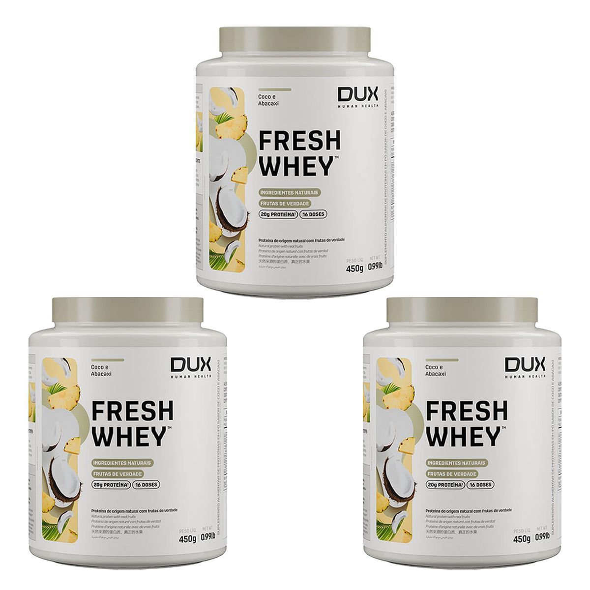 Kit 3X Fresh Whey - 450g Abacaxi e Coco - Dux Nutrition