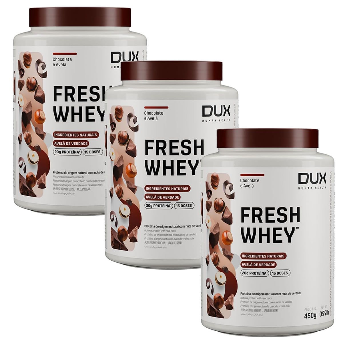 Kit 3X Fresh Whey - 450g Chocolate e Avel� - Dux Nutrition