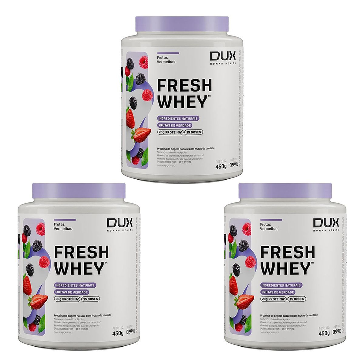 Kit 3X Fresh Whey - 450g Frutas Vermelhas - Dux Nutrition