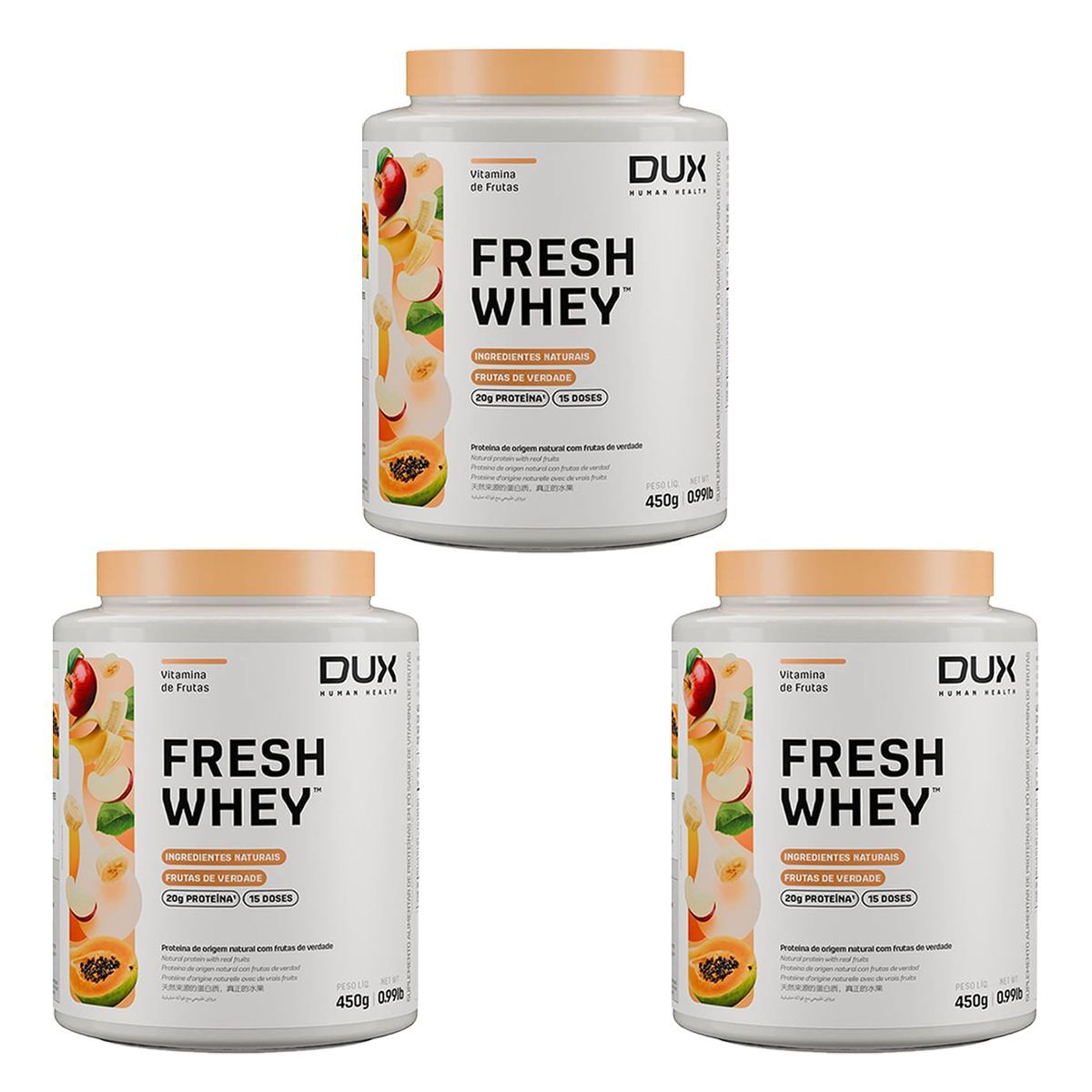 Kit 3X Fresh Whey - 450g  Vitamina de Frutas - Dux Nutrition