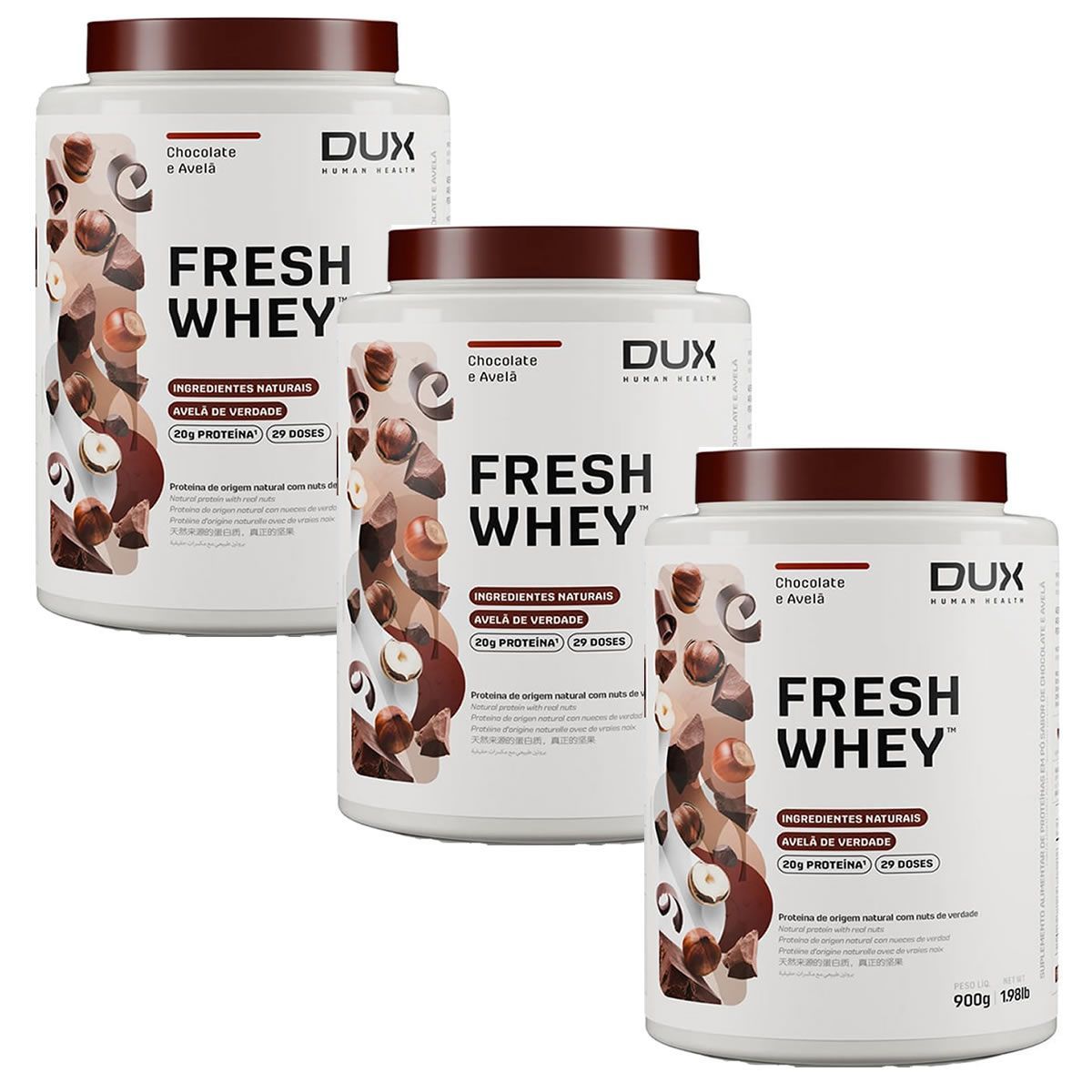 Kit 3X Fresh Whey - 900g Chocolate e Avel� - Dux Nutrition
