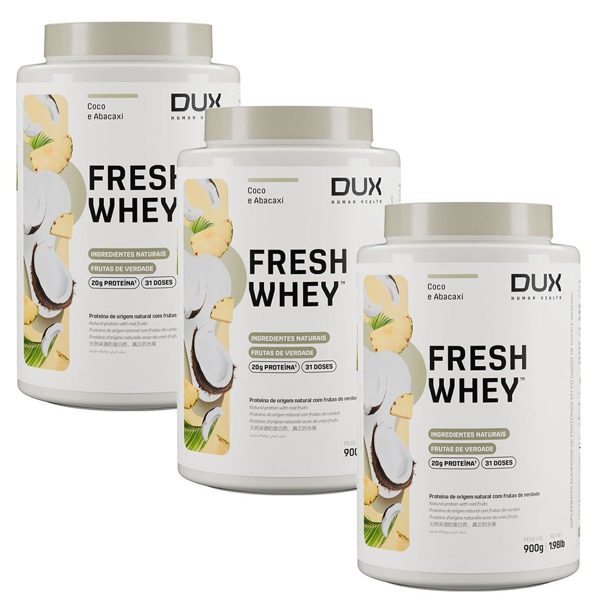 Kit 3X Fresh Whey - 900g Coco e Abacaxi - Dux Nutrition
