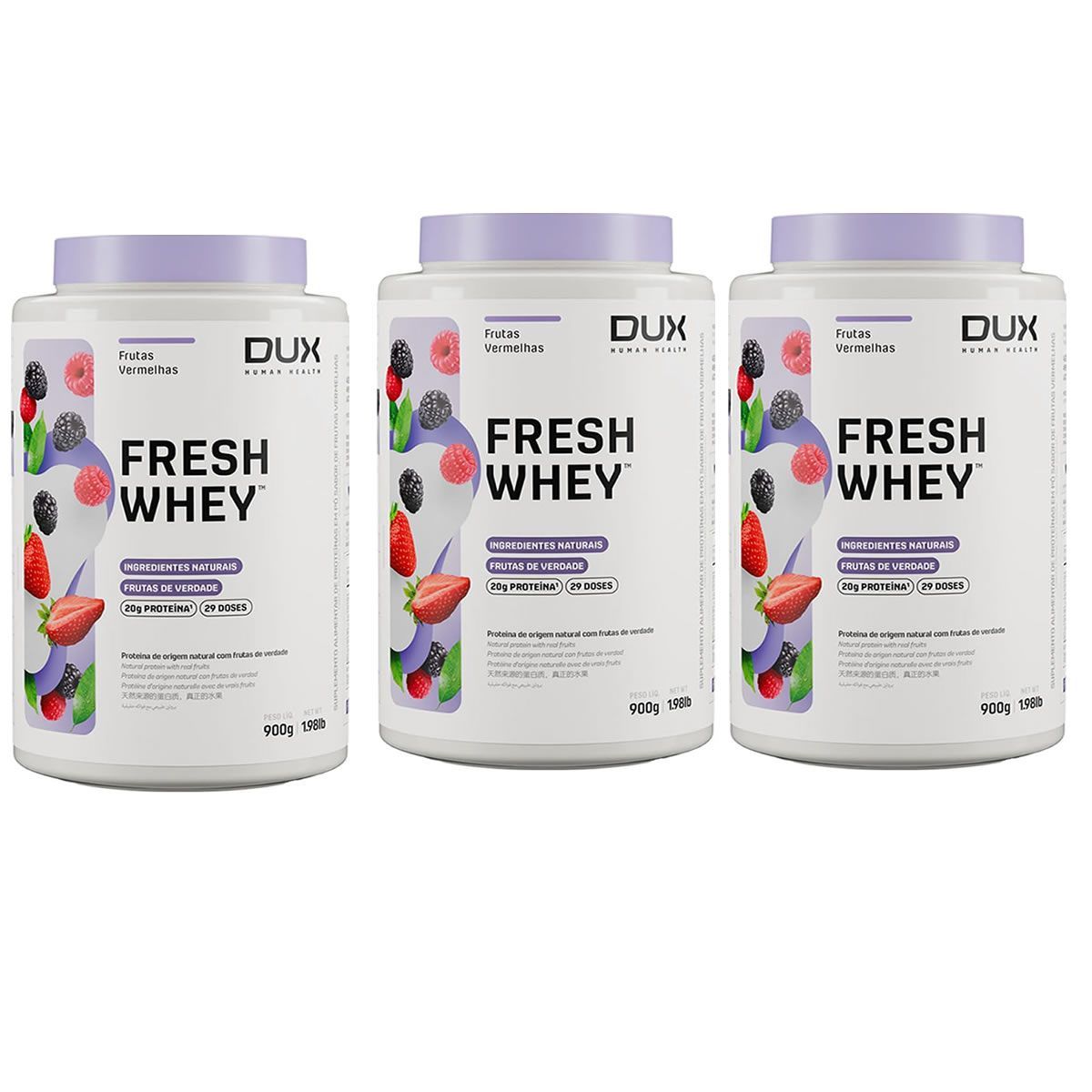 Kit 3X Fresh Whey - 900g Frutas Vermelhas - Dux Nutrition