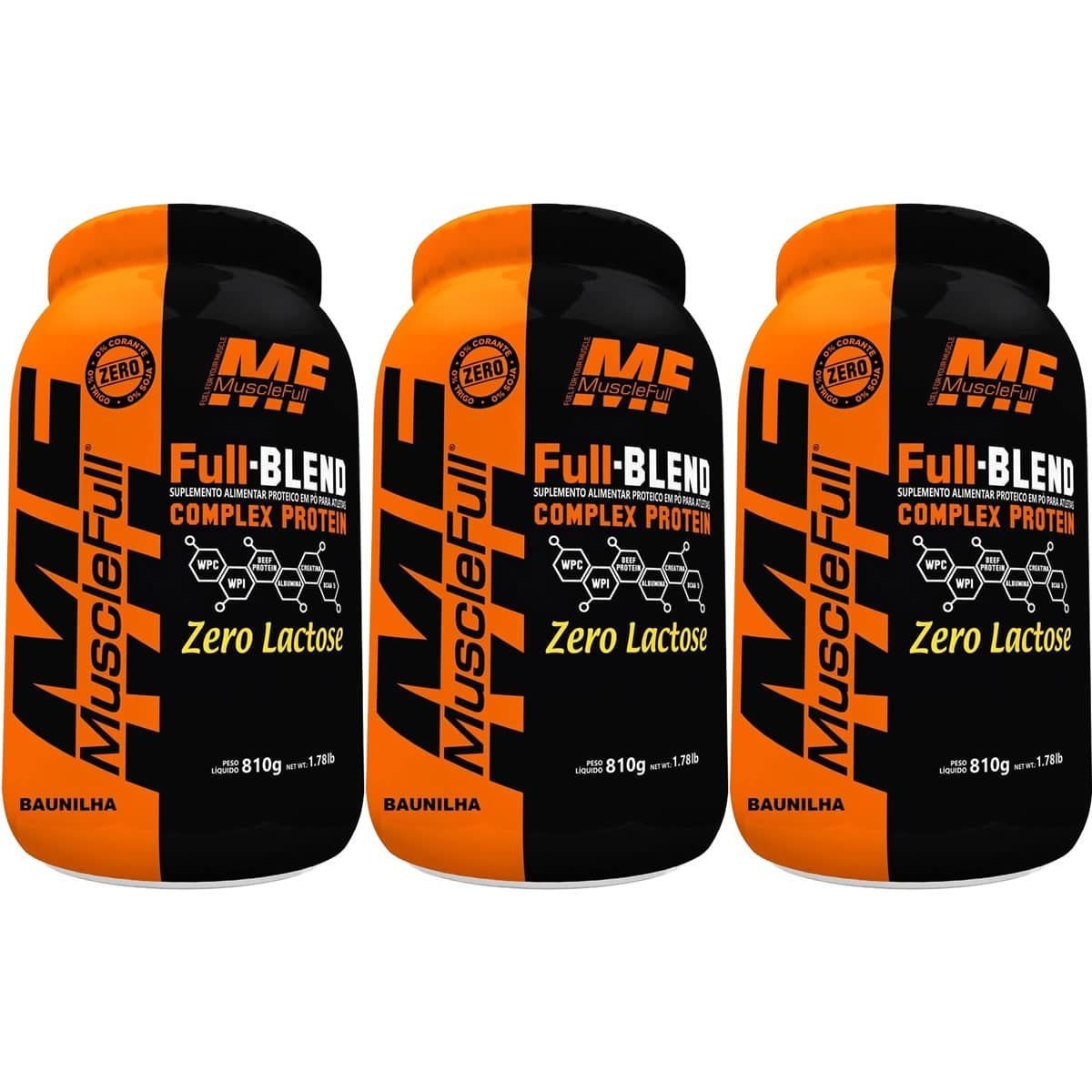 Kit 3X Full Blend Complex Protein Zero Lactose - 810g Baunilha - Muscle Full