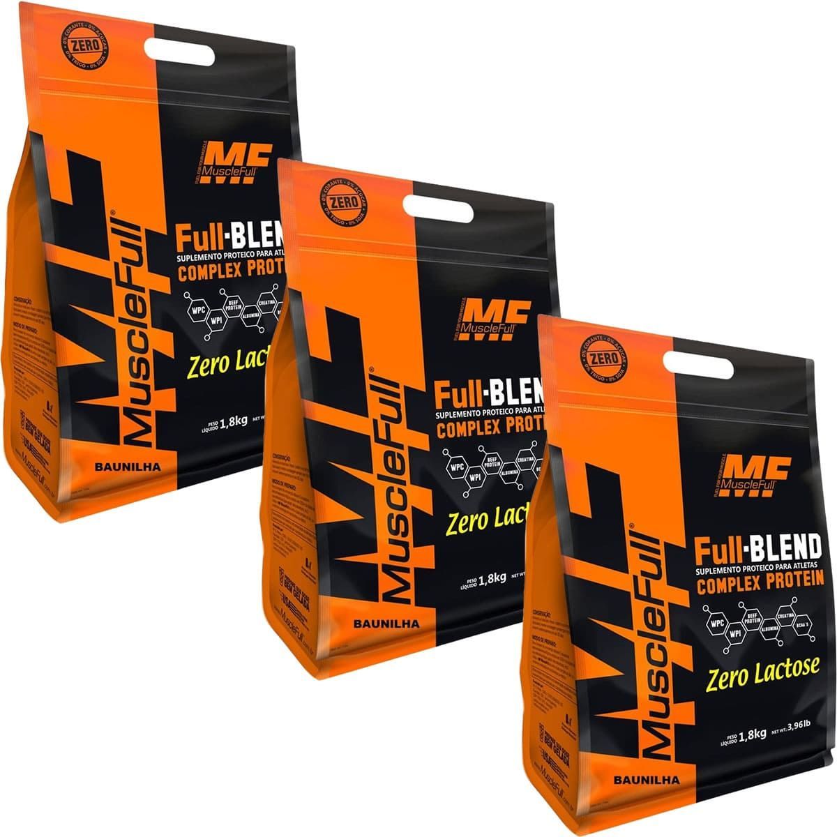 Kit 3X Full Blend Zero Lactose - 1800g Baunilha - Muscle Full