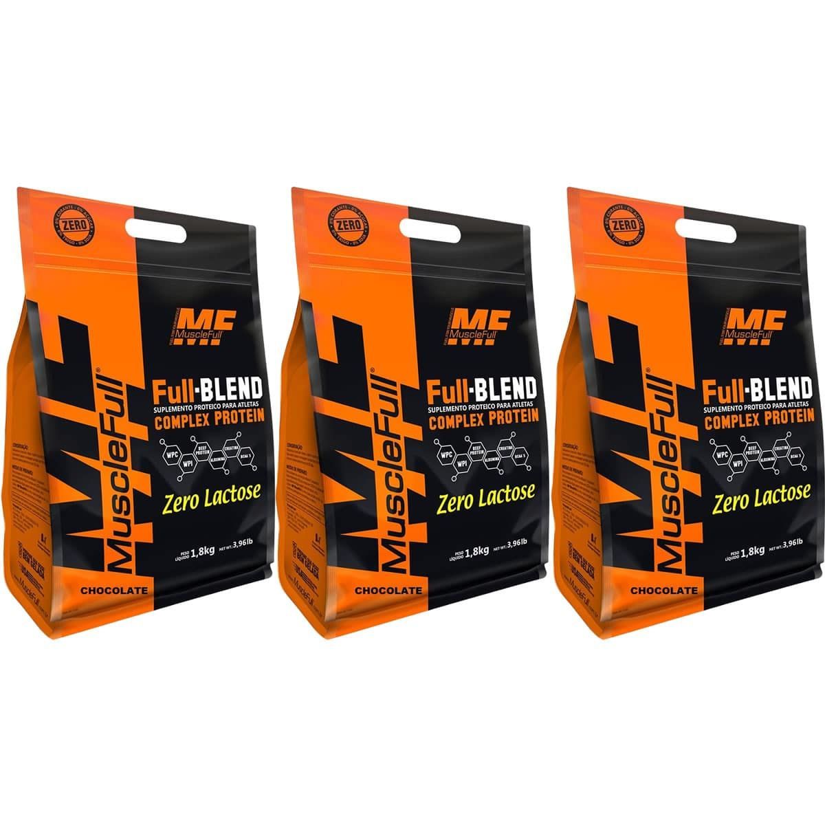 Kit 3X Full Blend Zero Lactose - 1800g Chocolate - Muscle Full