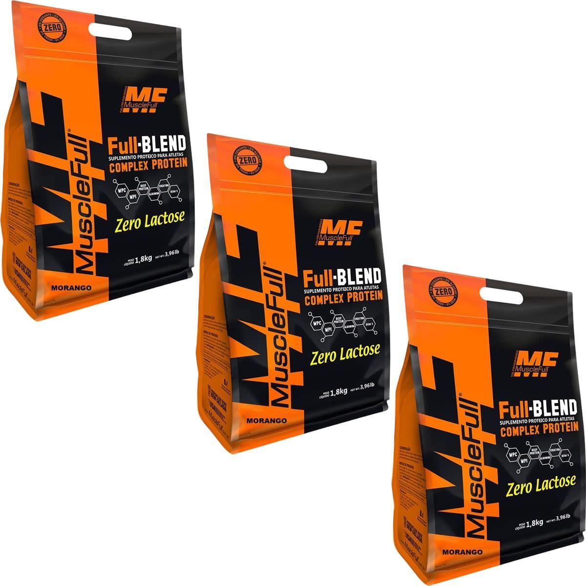 Kit 3X Full Blend Zero Lactose - 1800g Morango - Muscle Full