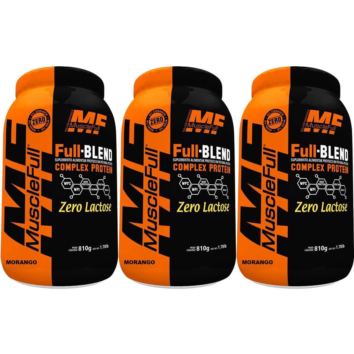 Kit 3X Full Blend Zero Lactose - 810g Morango - Muscle Full