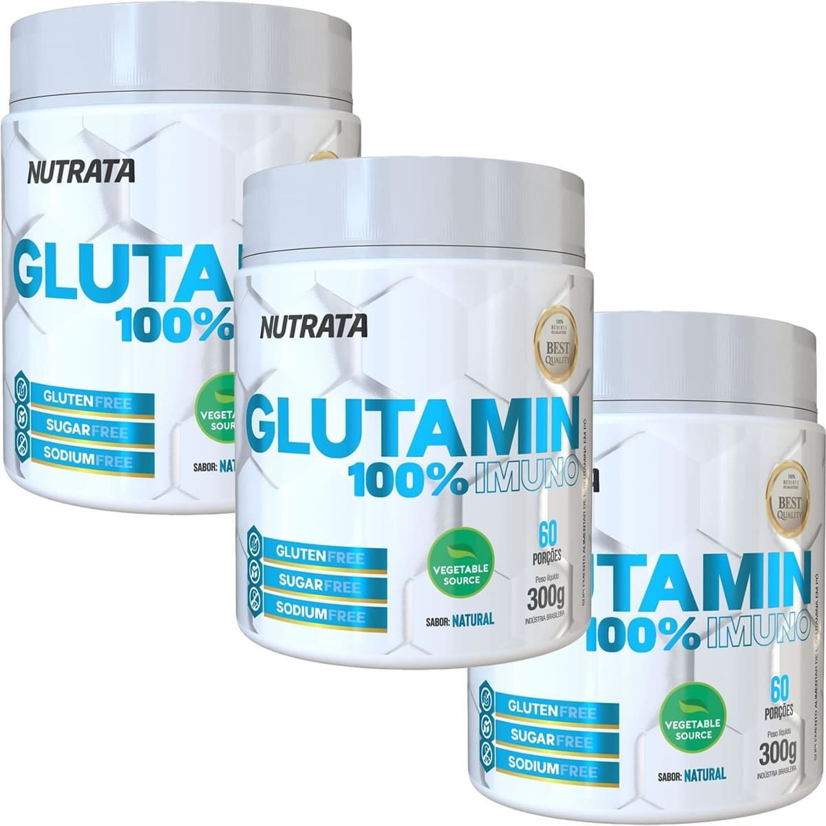 Kit 3X Glutamin 100% Imuno - 300g Natural - Nutrata