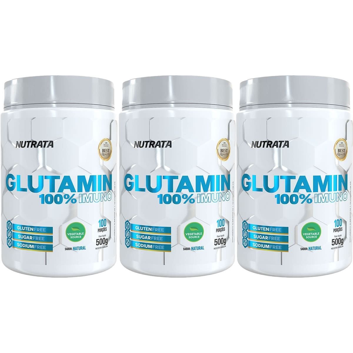 Kit 3X Glutamin 100% Imuno - 500g Natural  - Nutrata