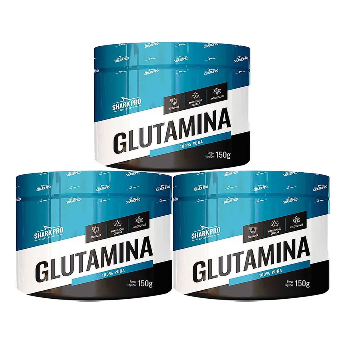 Kit 3X Glutamina 100% Pura - 150g Sabor Natural - Shark Pro