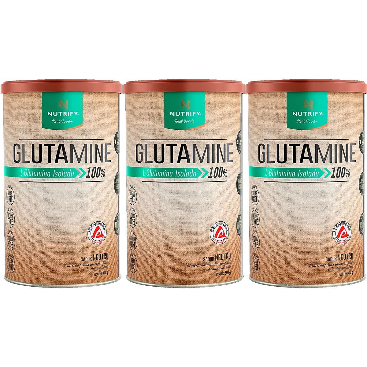 Kit 3X Glutamine Isolada Vegan - 500g Neutro - Nutrify
