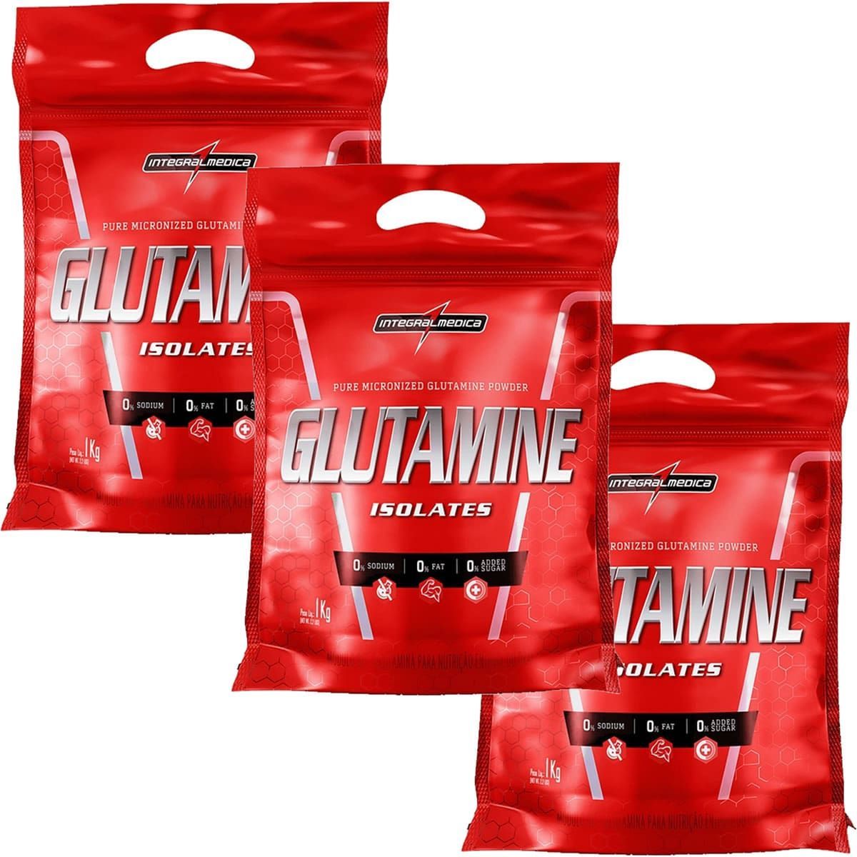 Kit 3X Glutamine Isolates - Refil 1000g - IntegralM�dica