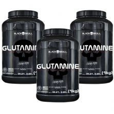 Kit 3X Glutamine - Sem Sabor 1000g - Black Skull