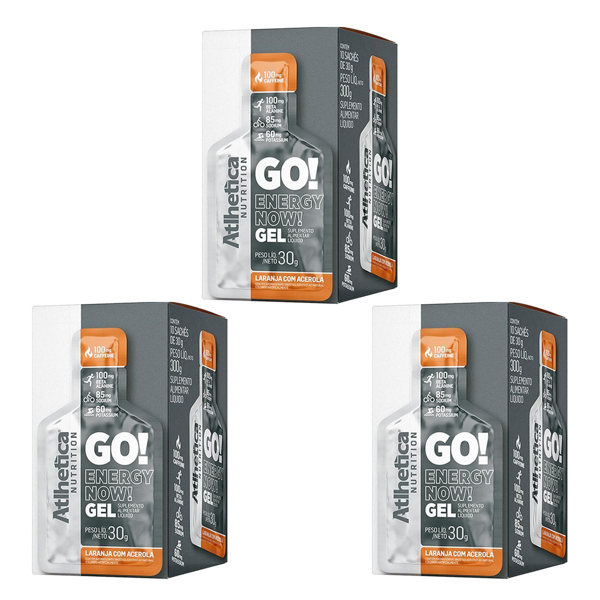 Kit 3X Go! Energy Now Gel - 10 Sach�s de 30g Laranja Com Acerola - Atlhetica Nutrition