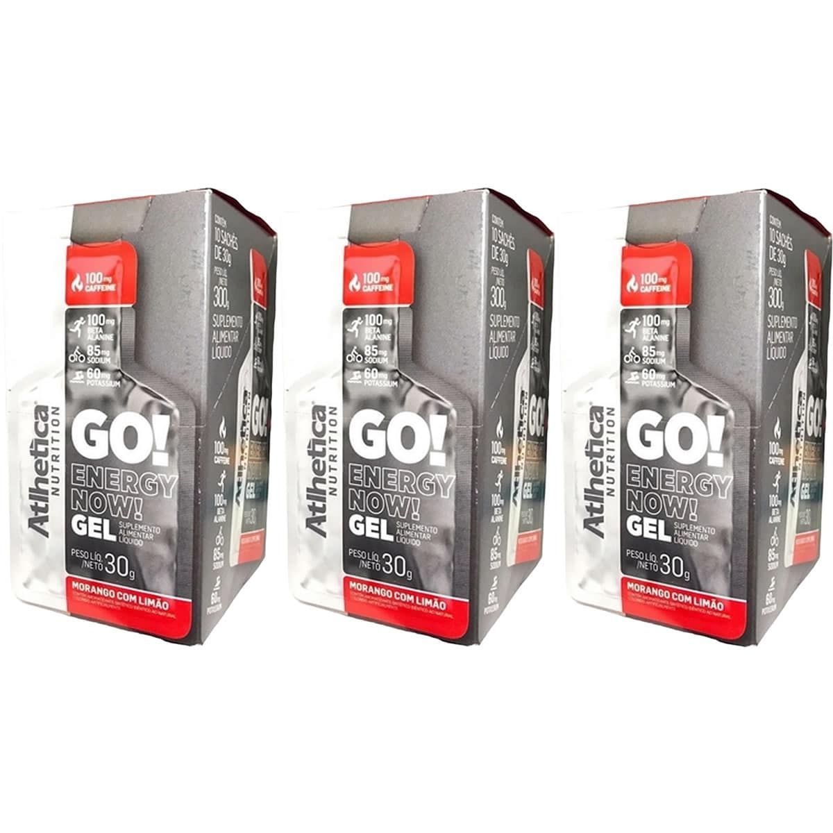 Kit 3X Go! Energy Now Gel - 10 Sach�s de 30g Morango Com Lim�o - Atlhetica Nutrition