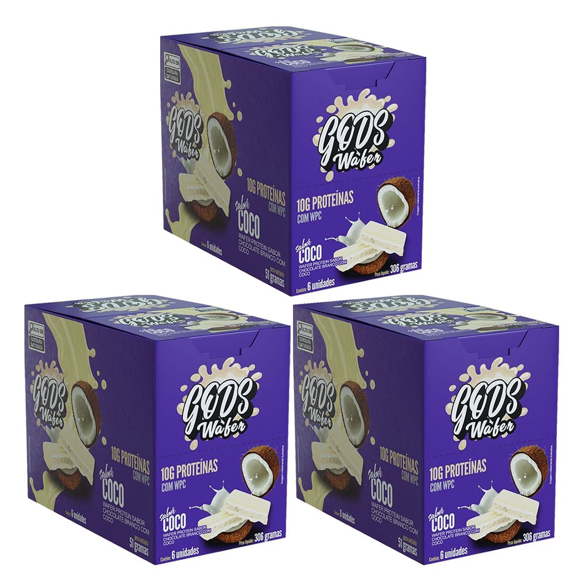 Kit 3X Gods Wafer  - 6 Unidades de 51g Coco - Canibal