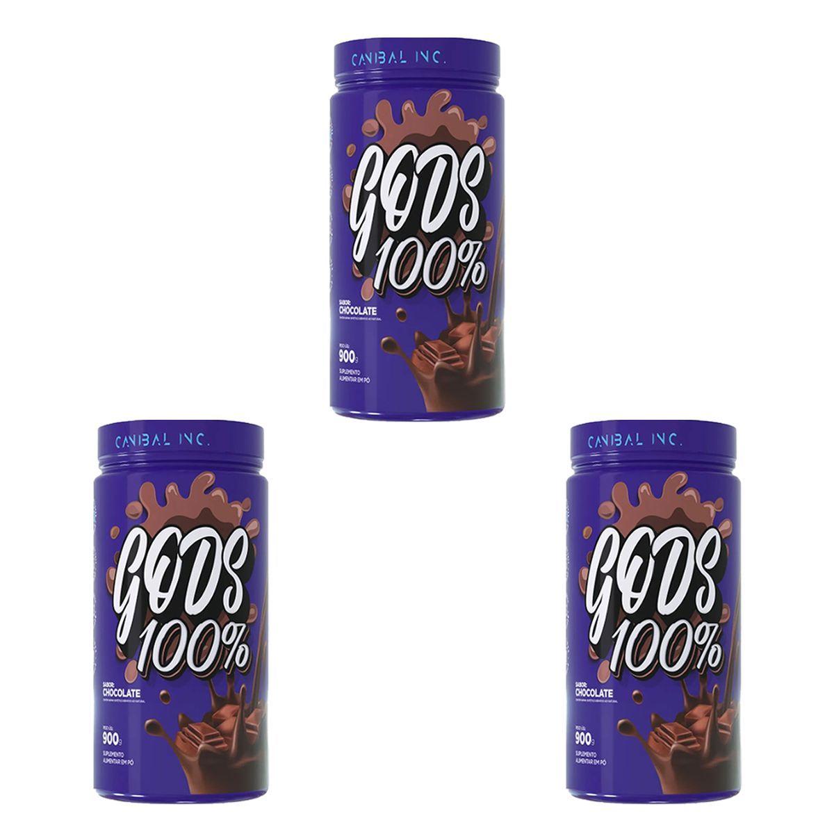 Kit 3X Gods Whey 100% - 900g Chocolate - Canibal