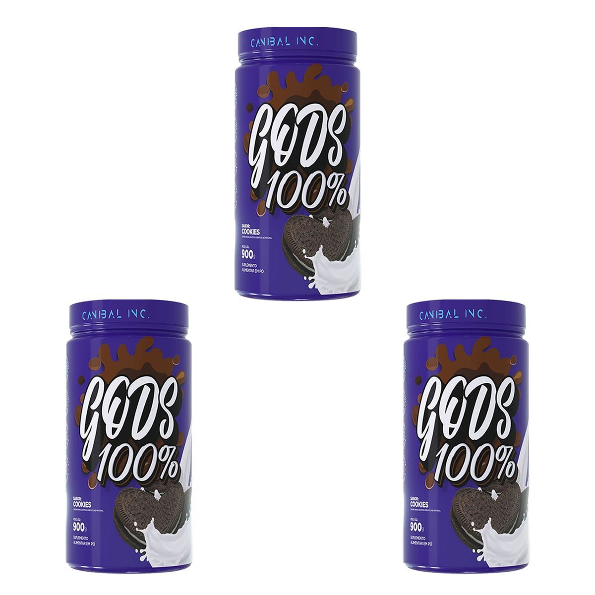 Kit 3X Gods Whey 100% - 900g Cookies - Canibal