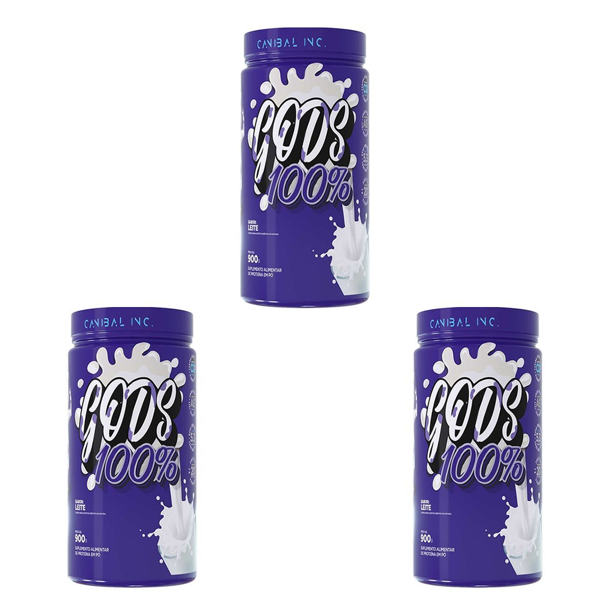 Kit 3X Gods Whey 100% - 900g Leite - Canibal
