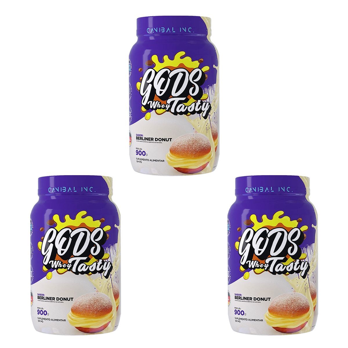 Kit 3X Gods Whey Tasty - 900g Berliner Donut - Canibal