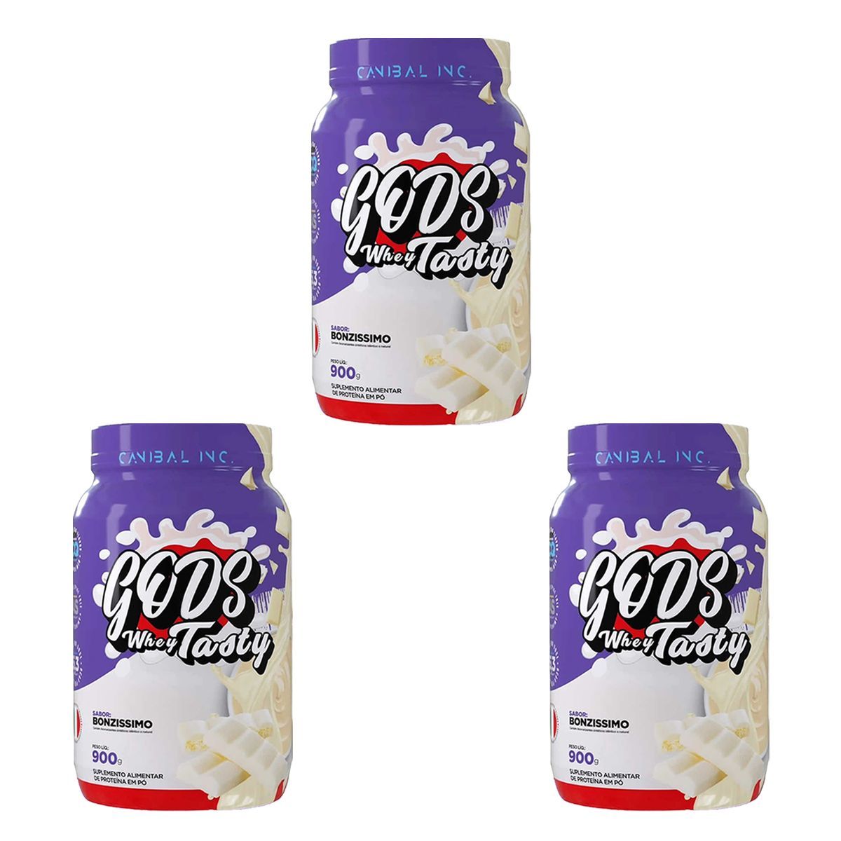 Kit 3X Gods Whey Tasty - 900g Bonzissimo - Canibal