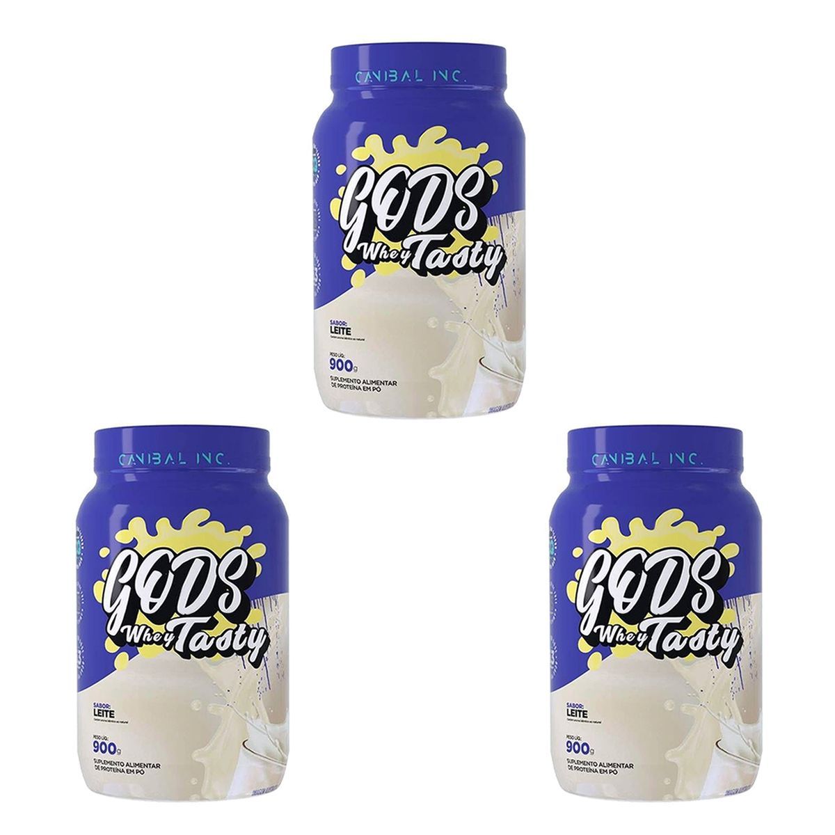 Kit 3X Gods Whey Tasty - 900g Leite - Canibal