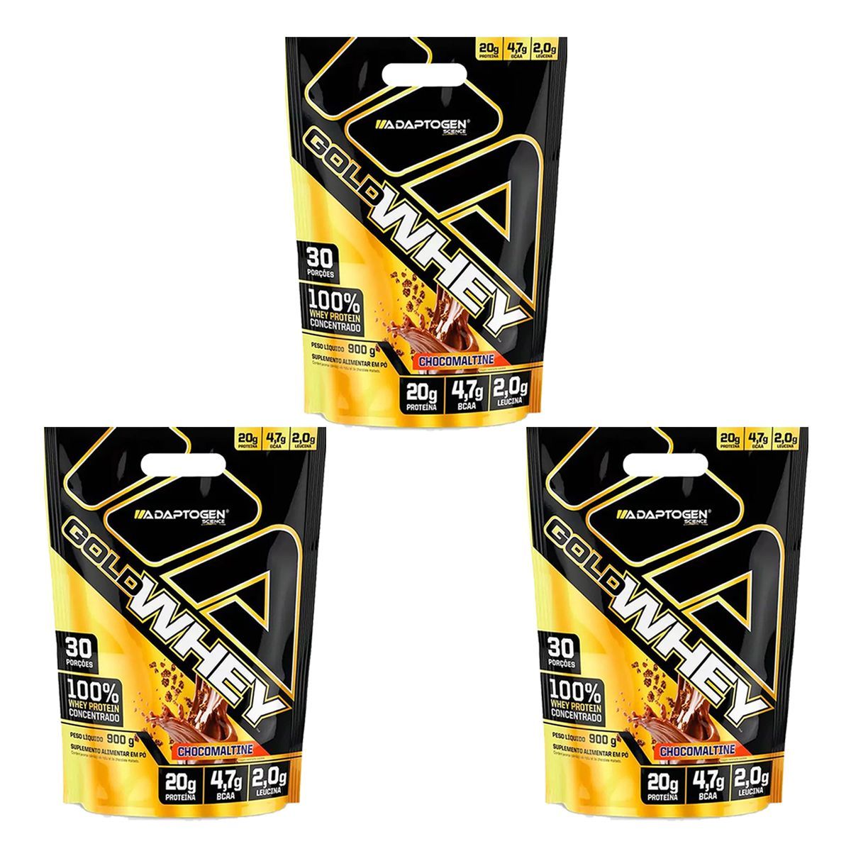 Kit 3X Gold Whey - 900g Refil Chocomaltine - Adaptogen