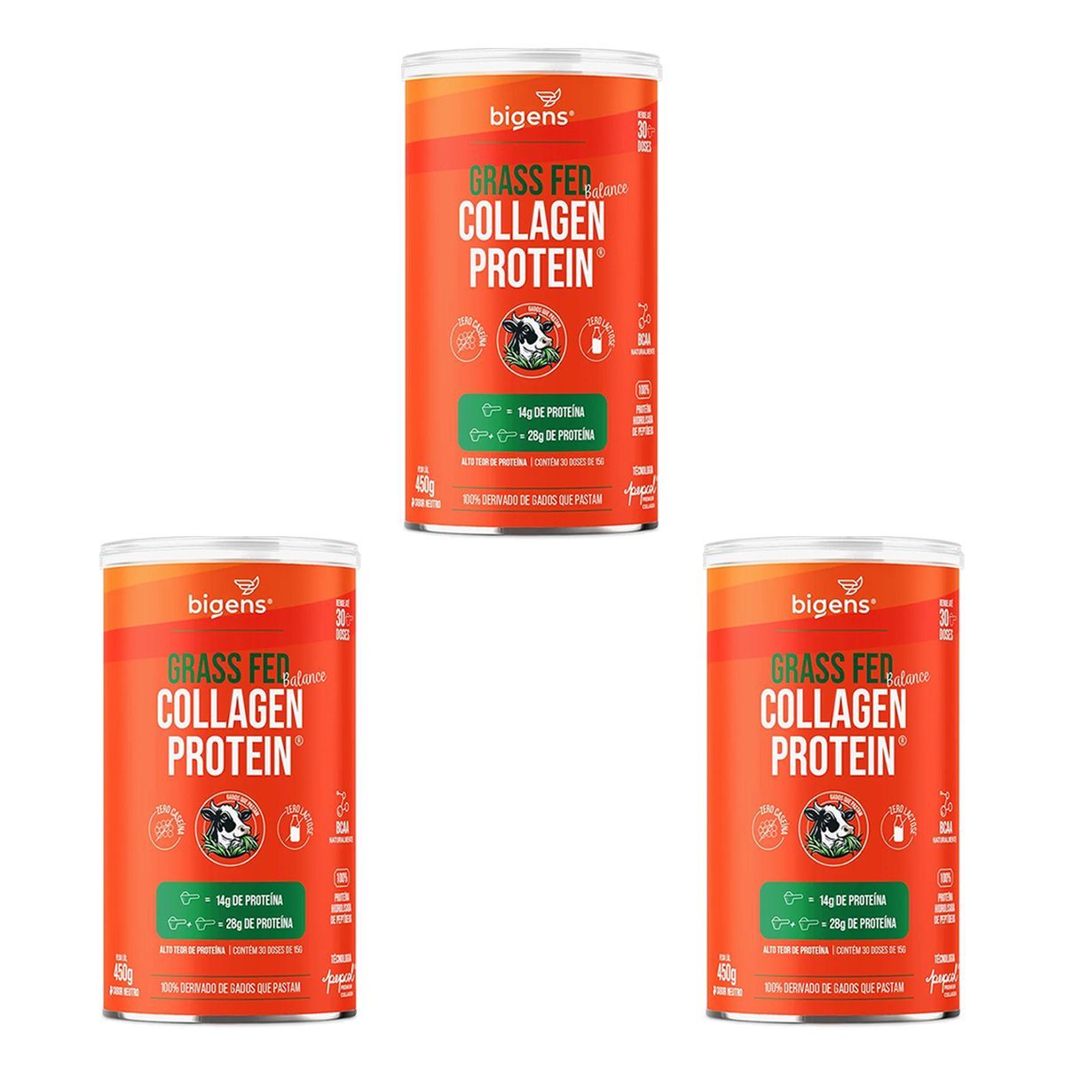 Kit 3X Grass Fed Balance Collagen Protein - 450g Neutro - Bigens