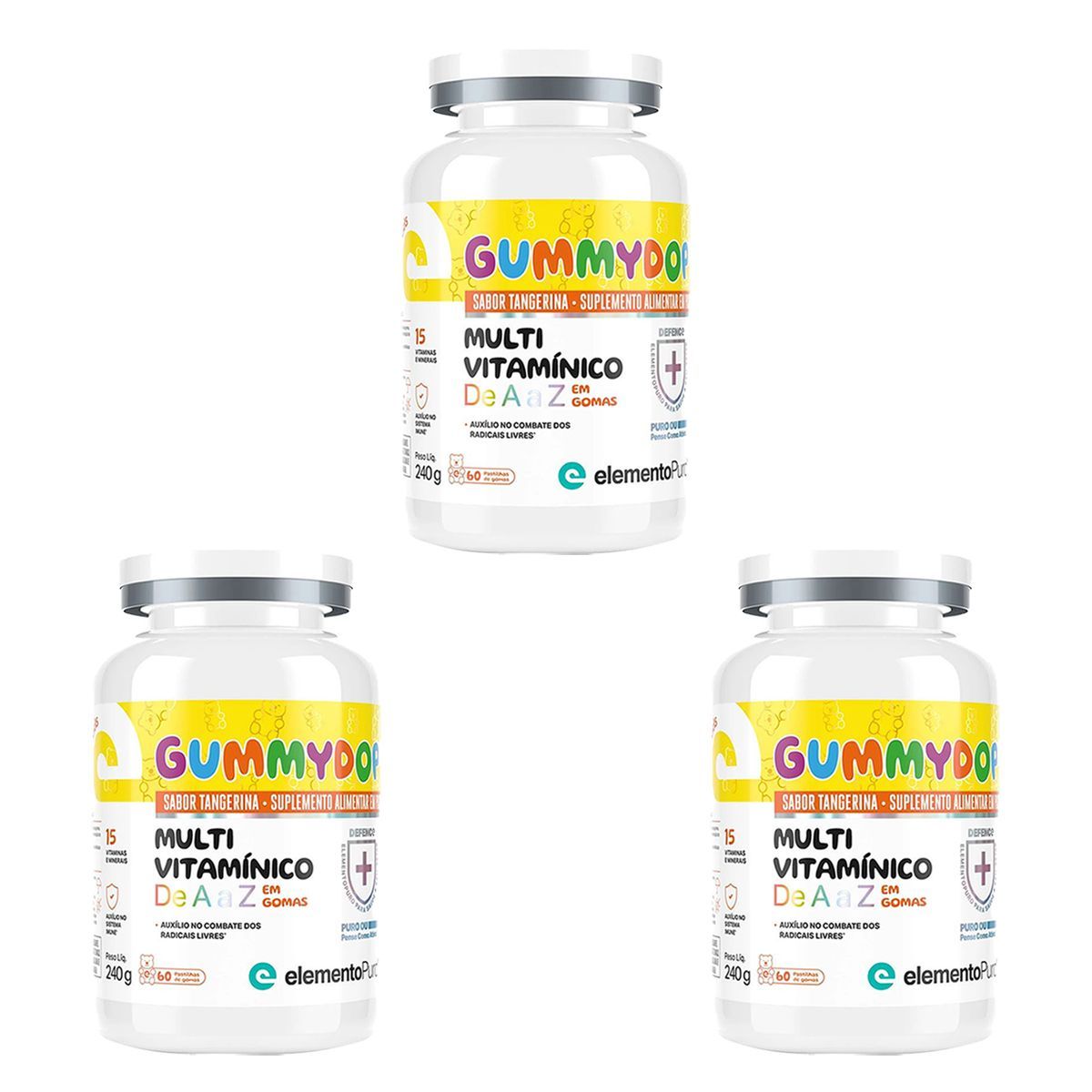 Kit 3X GummyDop Kids - 60 Gomas Tangerina - ElementoPuro