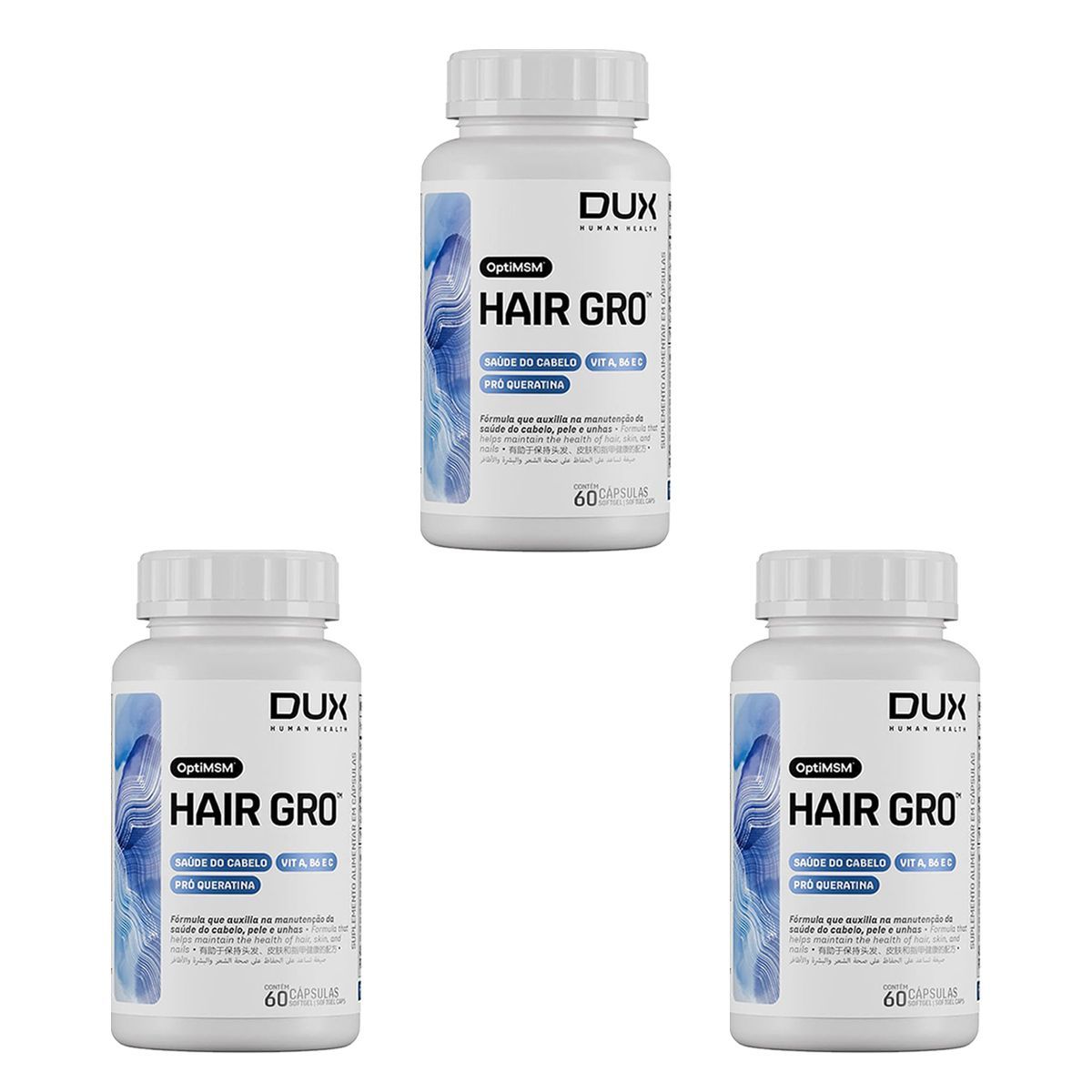 Kit 3X Hair Gro - 60 C�psulas - Dux Nutrition