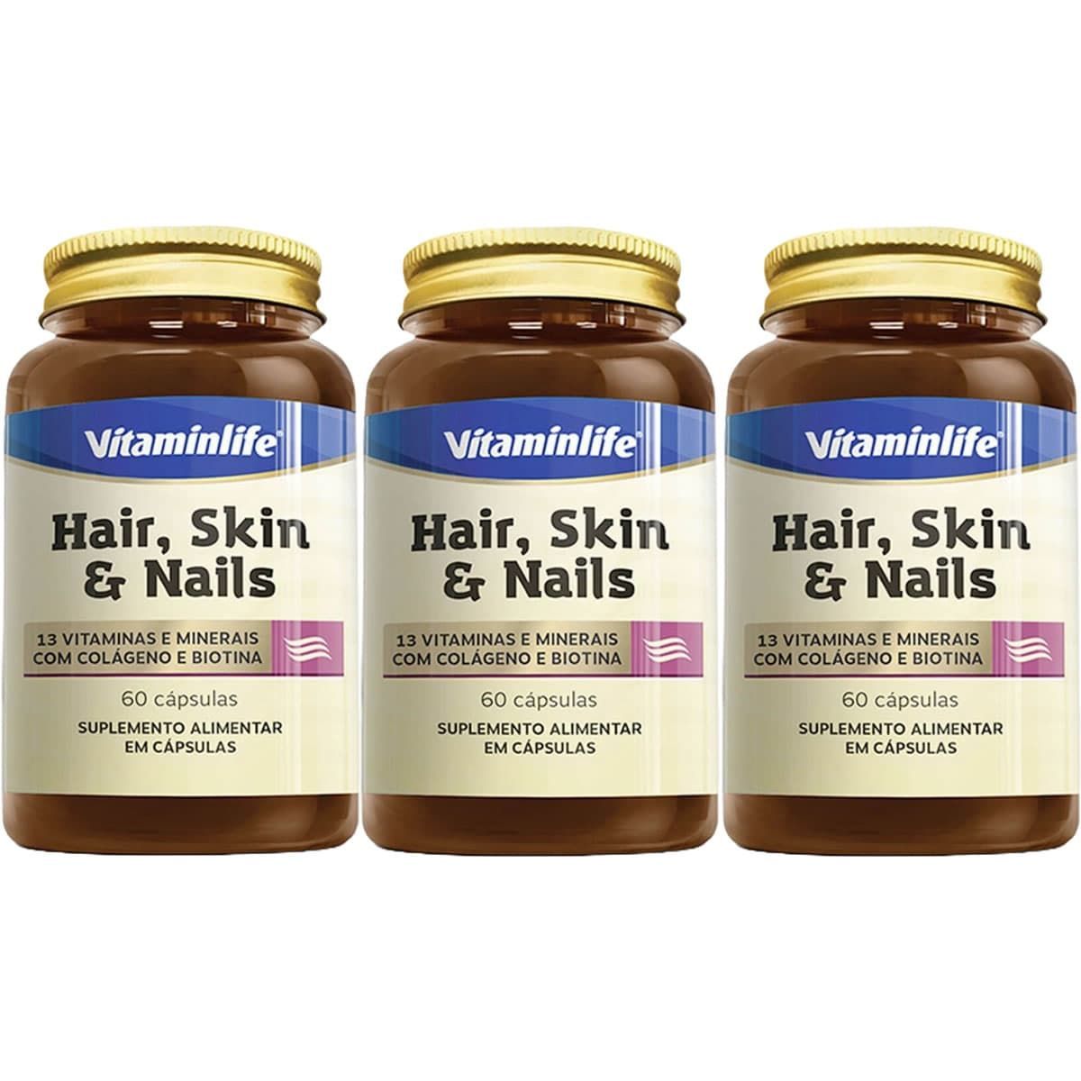 Kit 3X Hair, Skin E Nails com Col�geno e Biotina - 60 C�psulas - VitaminLife