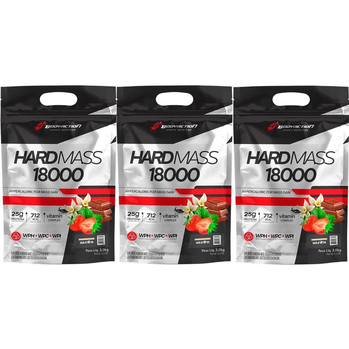 Kit 3X Hard Mass 18000 - 3000g Baunilha - BodyAction
