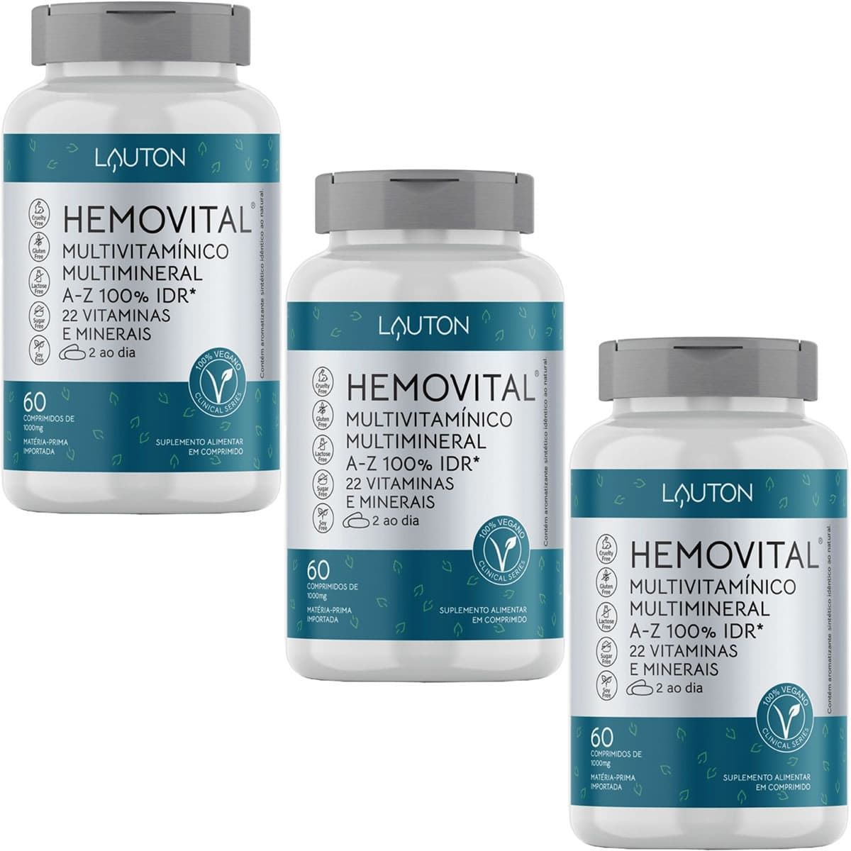 Kit 3X Hemovital Multivitam�nico - 60 C�psulas - Lauton Nutrition