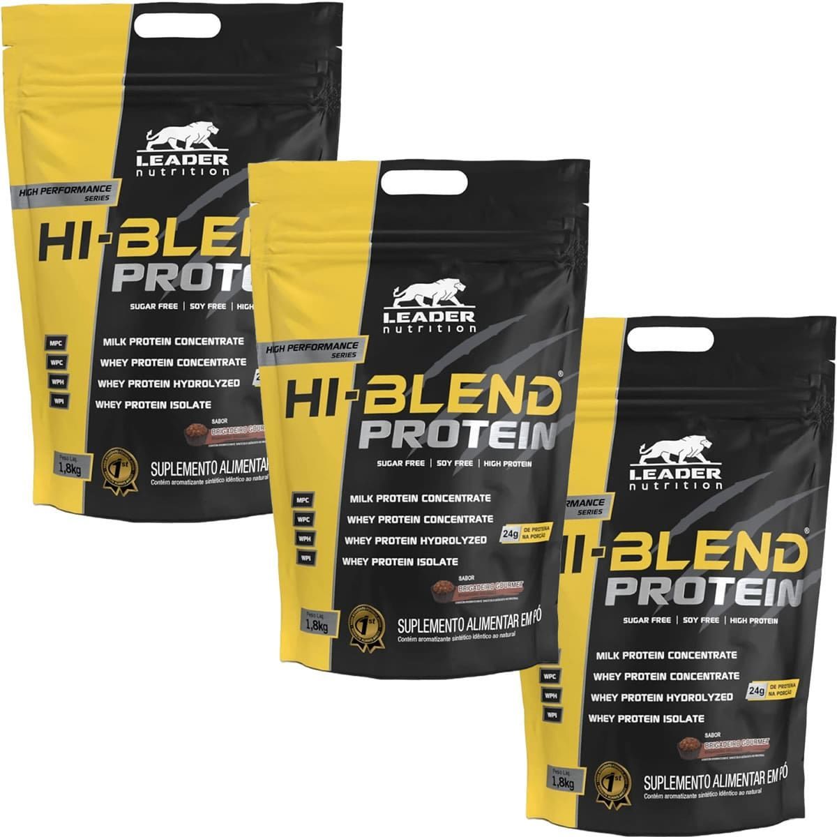 Kit 3X Hi-Blend Protein  - 1800g Refil Brigadeiro Gourmet - Leader Nutrition