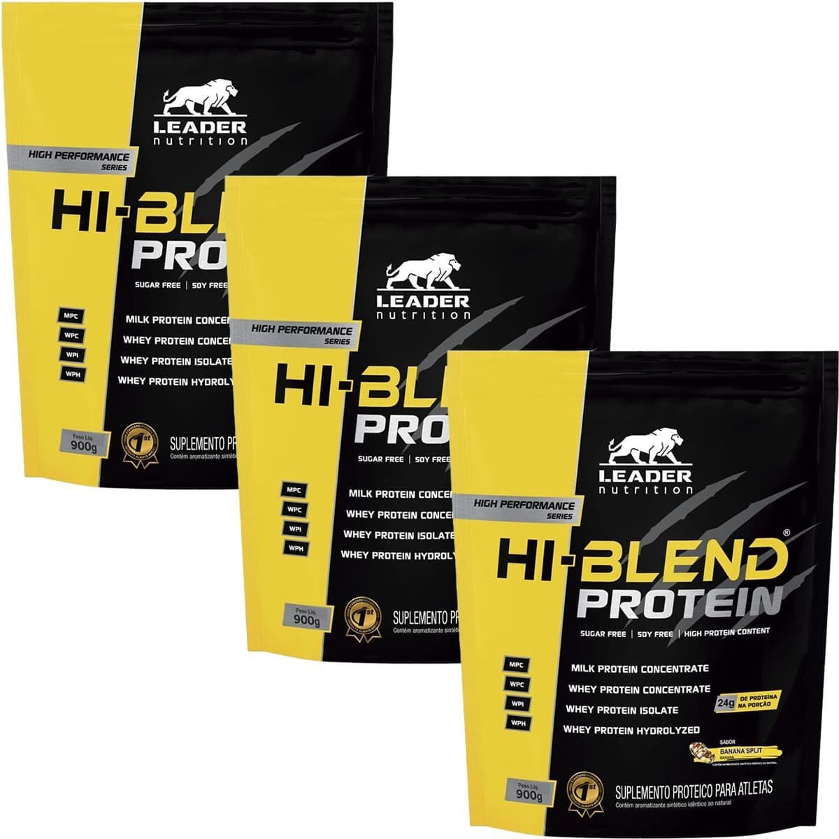 Kit 3X Hi-Blend Protein - 900g Refil Banana Split - Leader Nutrition