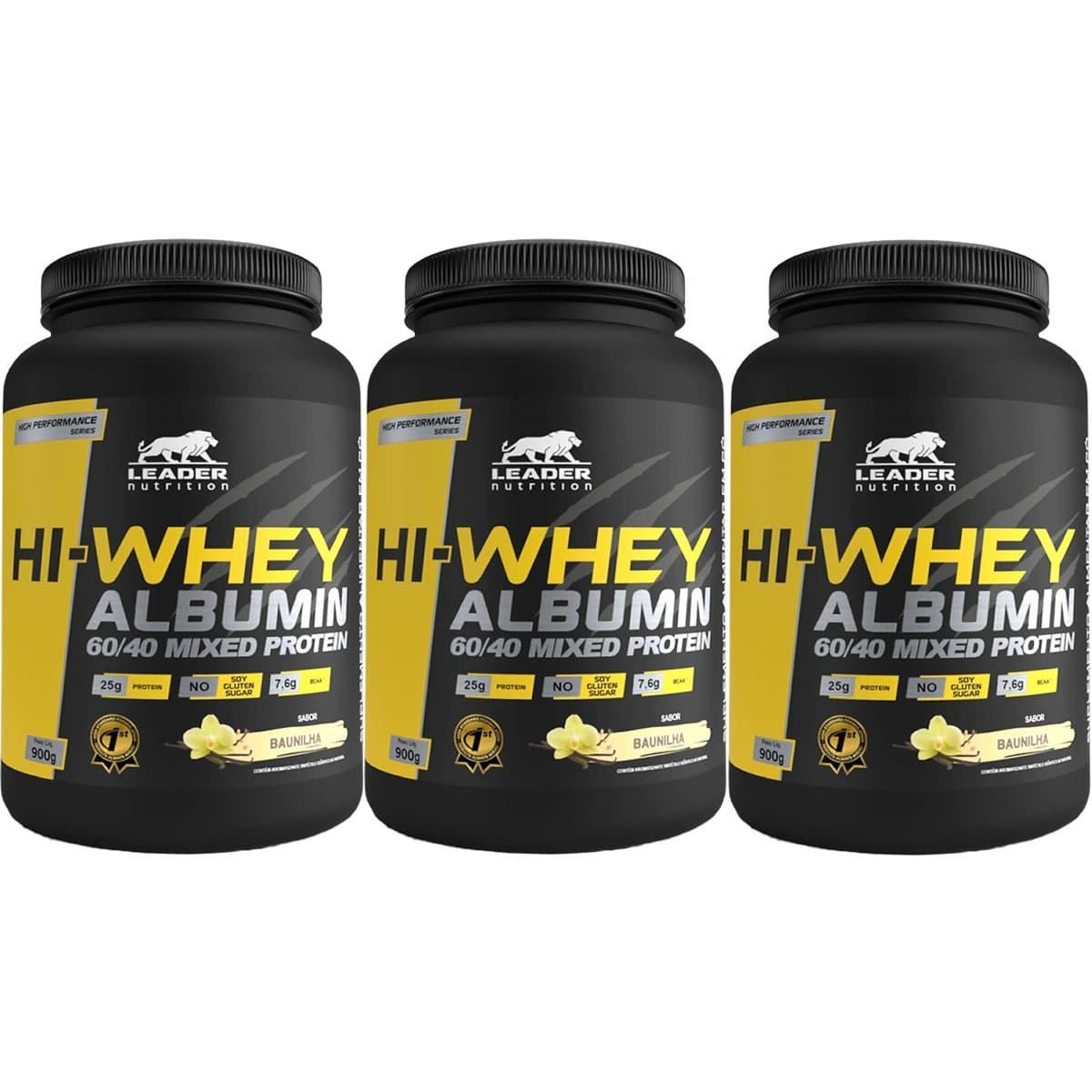 Kit 3X Hi-Whey Albumin 60/40 Mixed Protein - 900g Baunilha - Leader Nutrition