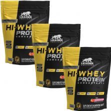 Kit 3X Hi-Whey Protein Concentrate 100% - 900g Refil Morango - Leader Nutrition