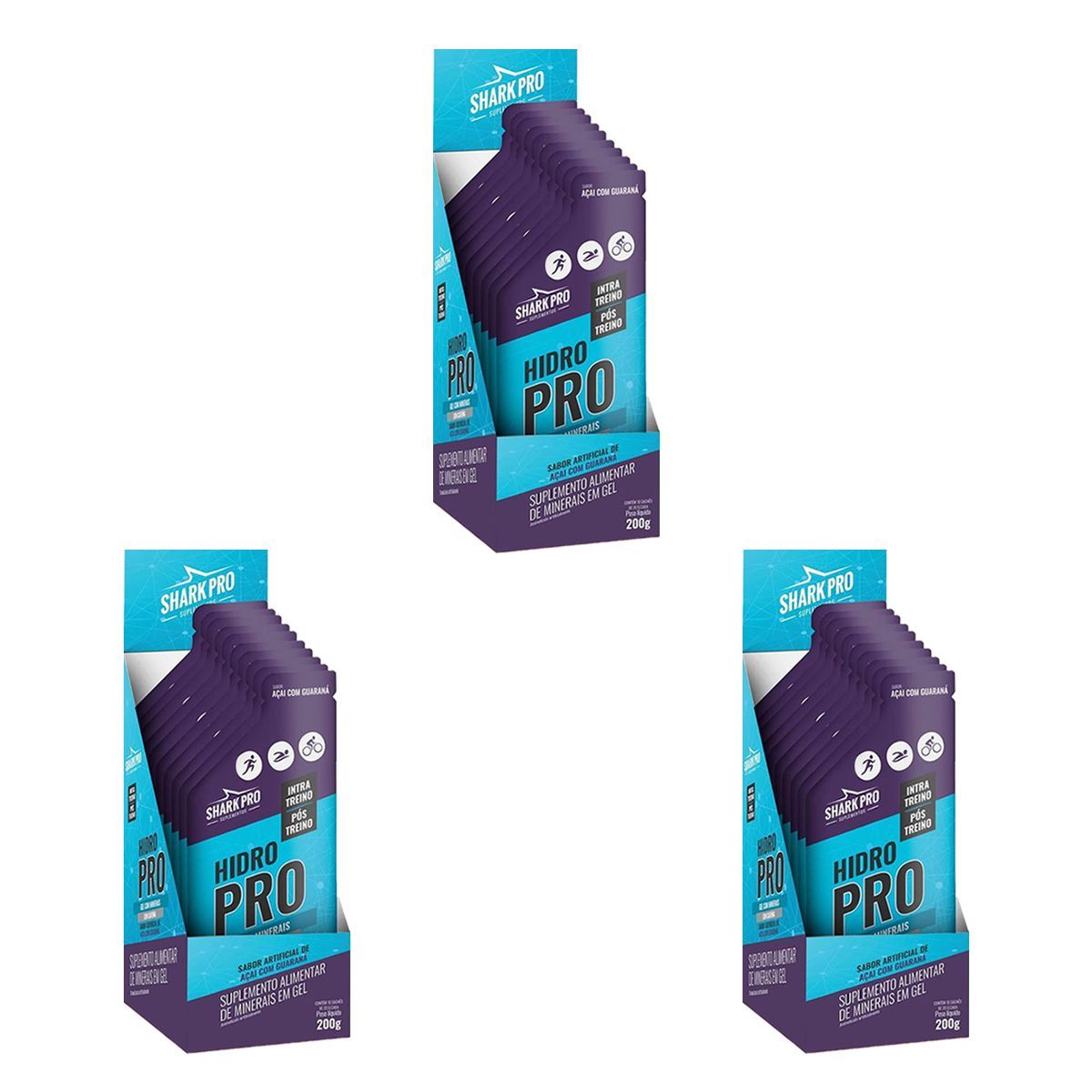 Kit 3X Hidro Pro - 10 Sach�s 20g A�a� com Guaran� - Shark Pro