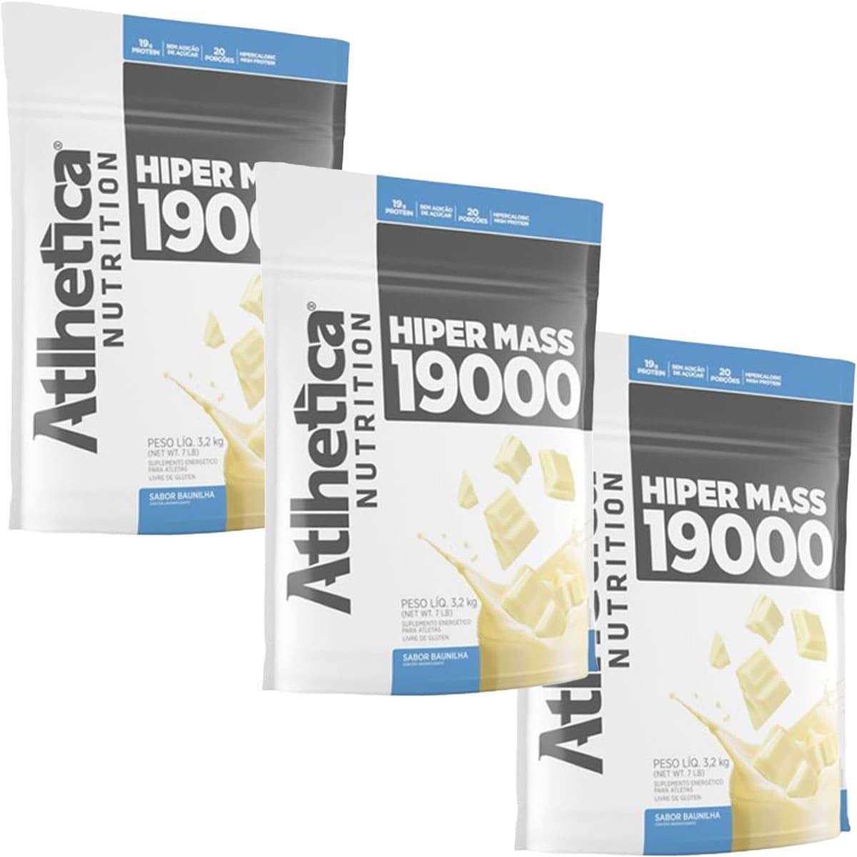Kit 3X Hiper Mass 19000 Refil - 3200g Baunilha - Atlhetica Nutrition